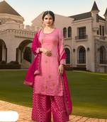 Pink Embroidered Georgette Semi Stitched Salwar With Dupatta