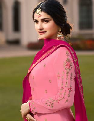 Pink Embroidered Georgette Semi Stitched Salwar With Dupatta 2