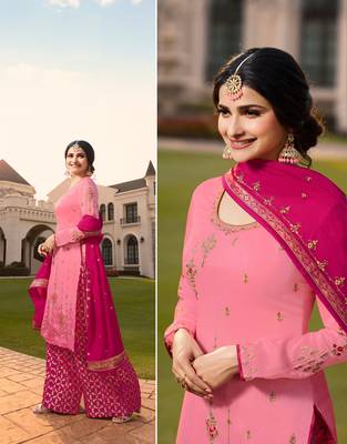 Pink Embroidered Georgette Semi Stitched Salwar With Dupatta 3