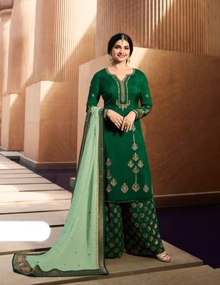 Green Embroidered Georgette Semi Stitched Salwar With Dupatta 1