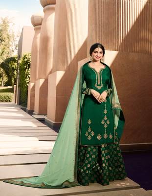 Green Embroidered Georgette Semi Stitched Salwar With Dupatta 2
