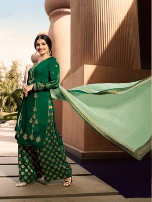 Green Embroidered Georgette Semi Stitched Salwar With Dupatta 3