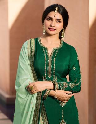 Green Embroidered Georgette Semi Stitched Salwar With Dupatta 4