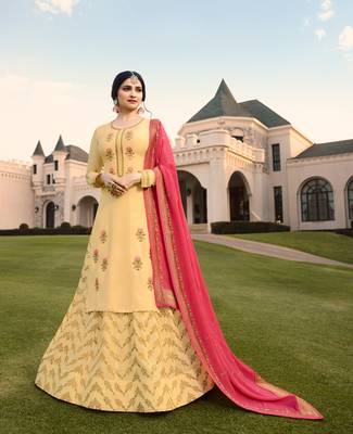 Yellow Embroidered Georgette Semi Stitched Salwar With Dupatta 1