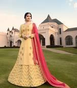 Yellow Embroidered Georgette Semi Stitched Salwar With Dupatta