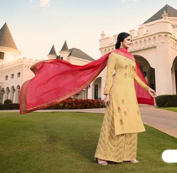 Yellow Embroidered Georgette Semi Stitched Salwar With Dupatta 3