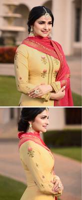 Yellow Embroidered Georgette Semi Stitched Salwar With Dupatta 4