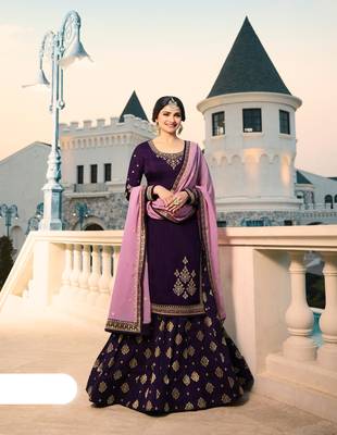 Purple Embroidered Georgette Semi Stitched Salwar With Dupatta 1