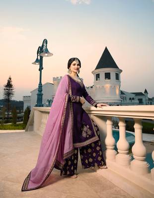 Purple Embroidered Georgette Semi Stitched Salwar With Dupatta 2