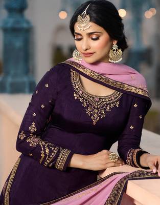 Purple Embroidered Georgette Semi Stitched Salwar With Dupatta 3