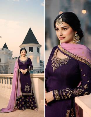 Purple Embroidered Georgette Semi Stitched Salwar With Dupatta 4