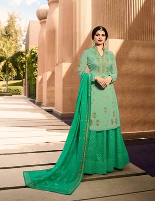 Green Embroidered Georgette Semi Stitched Salwar With Dupatta 1