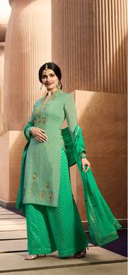 Green Embroidered Georgette Semi Stitched Salwar With Dupatta 3