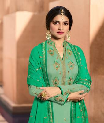Green Embroidered Georgette Semi Stitched Salwar With Dupatta 4