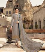 Grey Embroidered Jacquard Semi Stitched Salwar With Dupatta