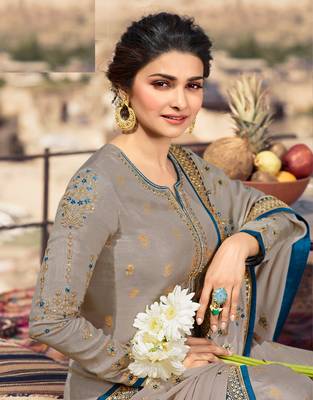 Grey Embroidered Jacquard Semi Stitched Salwar With Dupatta 2