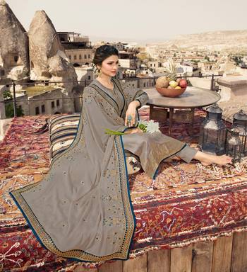 Grey Embroidered Jacquard Semi Stitched Salwar With Dupatta 3