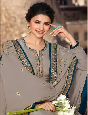 Grey Embroidered Jacquard Semi Stitched Salwar With Dupatta 4