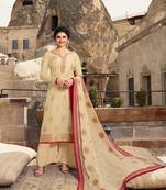 Cream Embroidered Jacquard Semi Stitched Salwar With Dupatta