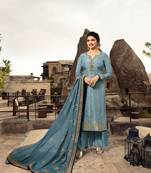 Blue Embroidered Jacquard Semi Stitched Salwar With Dupatta