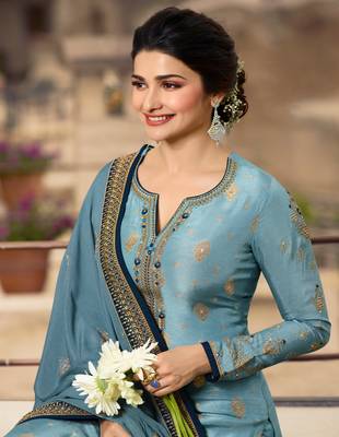 Blue Embroidered Jacquard Semi Stitched Salwar With Dupatta 2