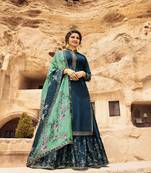 Green Embroidered Satin Semi Stitched Salwar With Dupatta