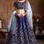 Navy Blue Embroidered Silk Semi Stitched Lehenga With Dupatta