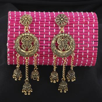 Facinating Golden Round Buterfly Dangler Jhumki Earrings 2