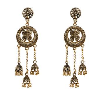 Facinating Golden Round Buterfly Dangler Jhumki Earrings 3