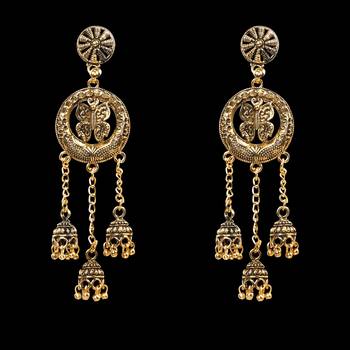 Facinating Golden Round Buterfly Dangler Jhumki Earrings 4