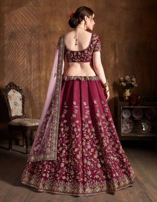 Pink Embroidered Silk Semi Stitched Lehenga With Dupatta 2