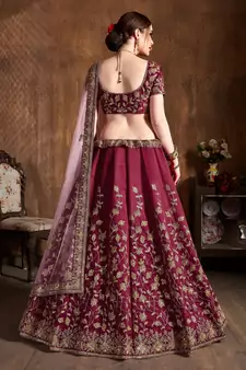 Pink Embroidered Silk Semi Stitched Lehenga With Dupatta