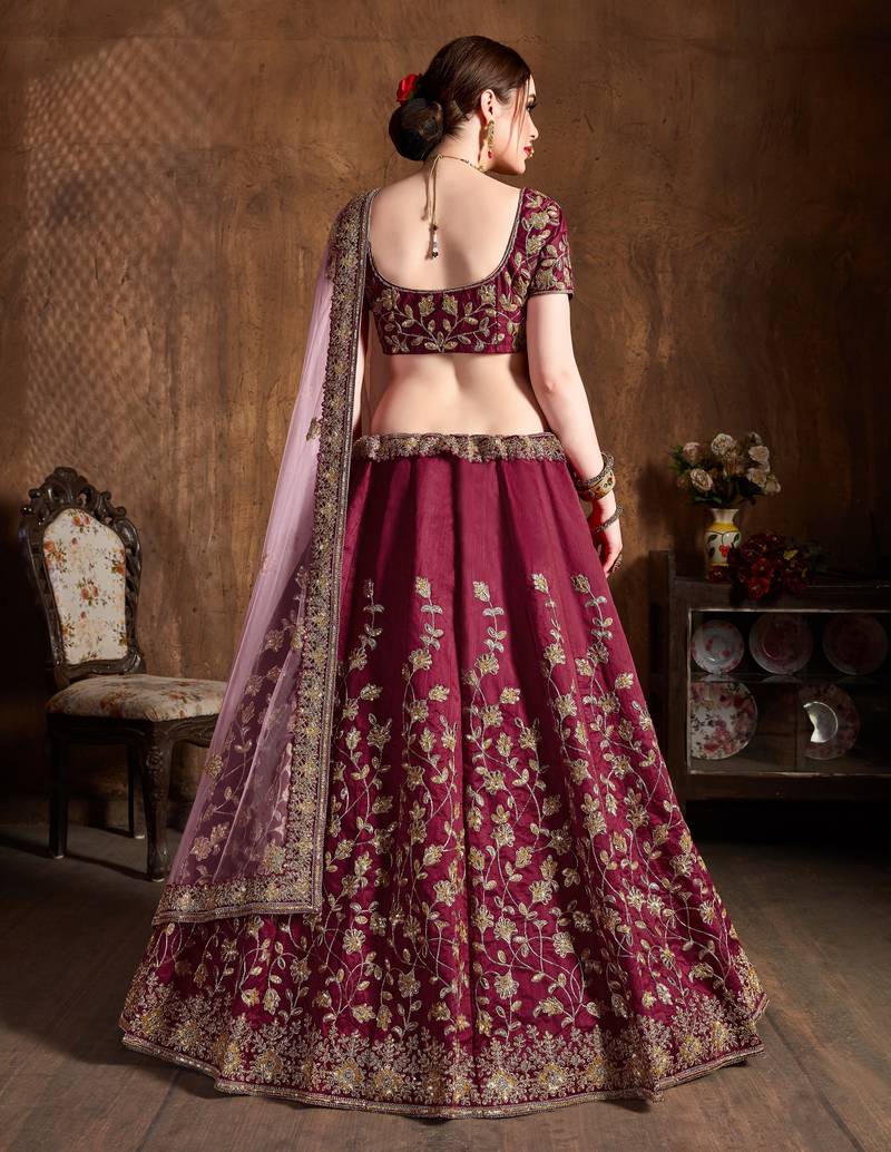 Pink Embroidered Silk Semi Stitched Lehenga With Dupatta