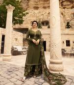 Green Embroidered Satin Semi Stitched Salwar With Dupatta