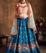 Teal Blueembroidered Silk Semi Stitched Lehenga With Dupatta