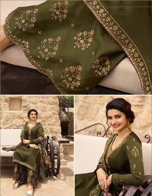 Green Embroidered Satin Semi Stitched Salwar With Dupatta 4