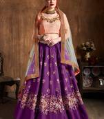 Purple Embroidered Silk Semi Stitched Lehenga With Dupatta