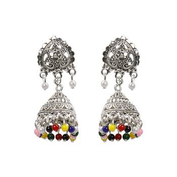 Alluring Multicolor Flower And Beads Jhumki Earrings 1
