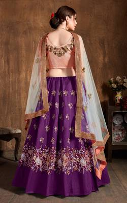 Purple Embroidered Silk Semi Stitched Lehenga With Dupatta 2