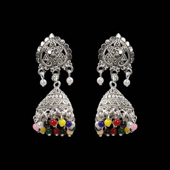 Alluring Multicolor Flower And Beads Jhumki Earrings 2