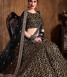 Black Embroidered Silk Semi Stitched Lehenga With Dupatta