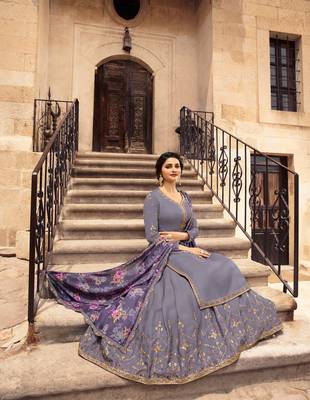 Grey Embroidered Satin Semi Stitched Salwar With Dupatta 3