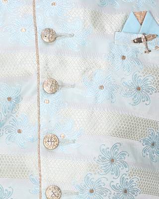 Turquoise printed cotton silk boys-kurta-pyjama 3