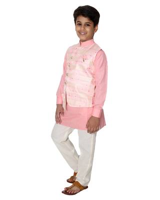 Pink printed cotton silk boys-kurta-pyjama 2