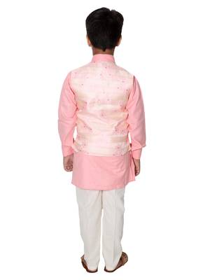 Pink printed cotton silk boys-kurta-pyjama 4