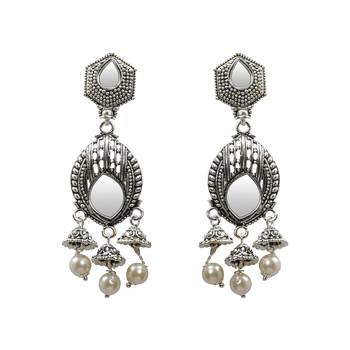 Classic Silver Geometric Pearl  Mirror Earrings 3