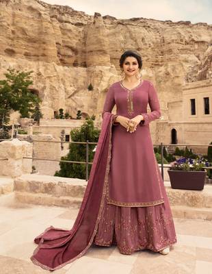 Peach Embroidered Satin Semi Stitched Salwar With Dupatta 1