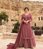 Peach Embroidered Satin Semi Stitched Salwar With Dupatta