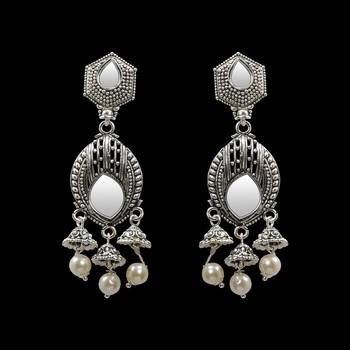 Classic Silver Geometric Pearl  Mirror Earrings 4