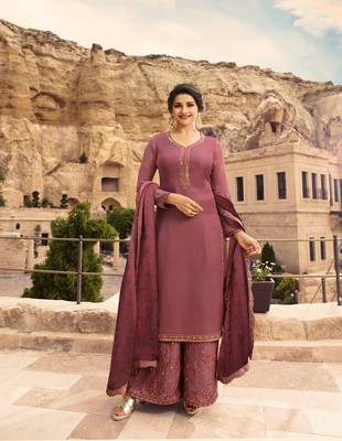 Peach Embroidered Satin Semi Stitched Salwar With Dupatta 2